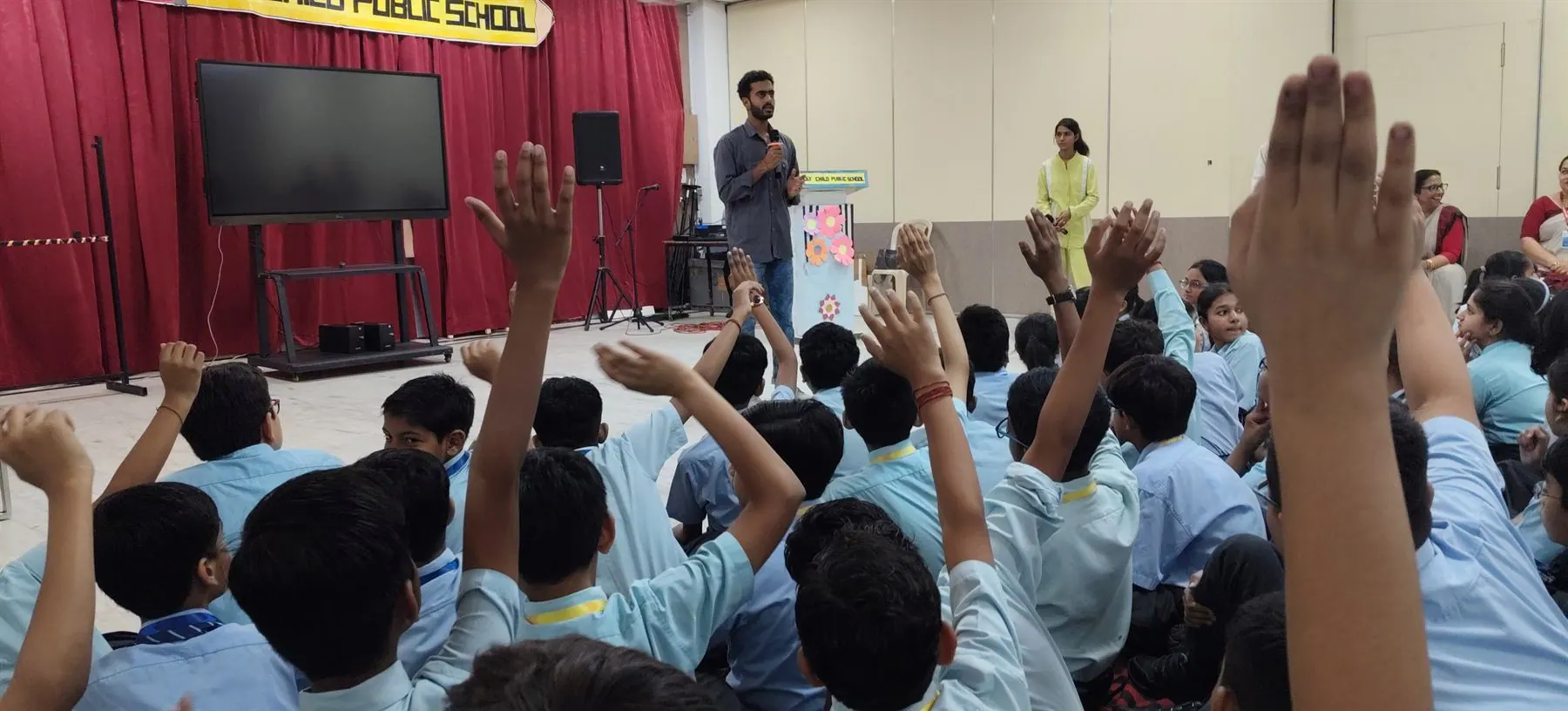 Students attending a school workshop in Faridabad